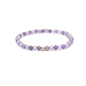 Cubic Zirconia Purple Micro Faceted Gemstone Beaded Stretch Bracelet 14K Gold Ac